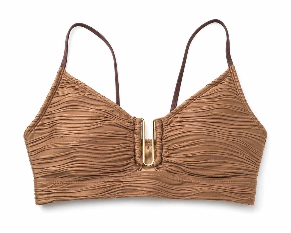 Textured Ruched Bikini Set with Gold Hardware Hardware Moca Color Size M